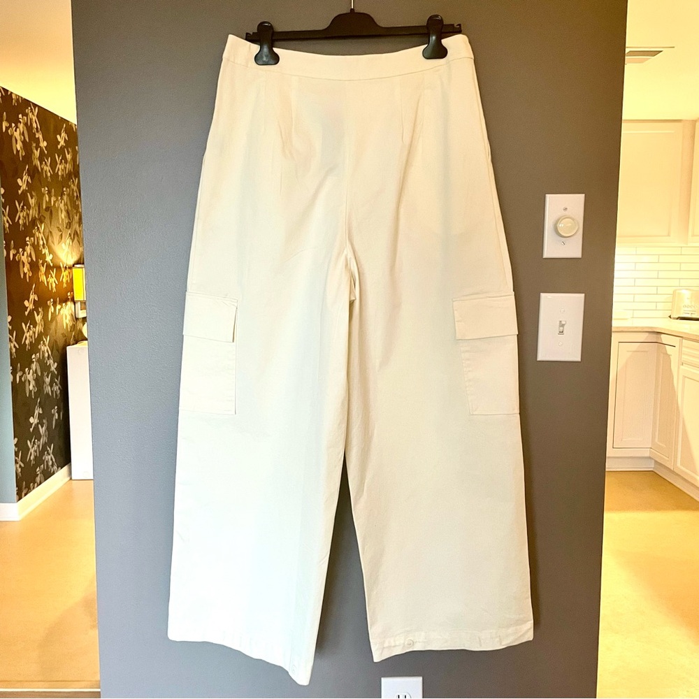 Anthropologie Du Paradis Cargo Cotton Chino Trousers Size 16 NWT Neutral Basic - Picture 5 of 15